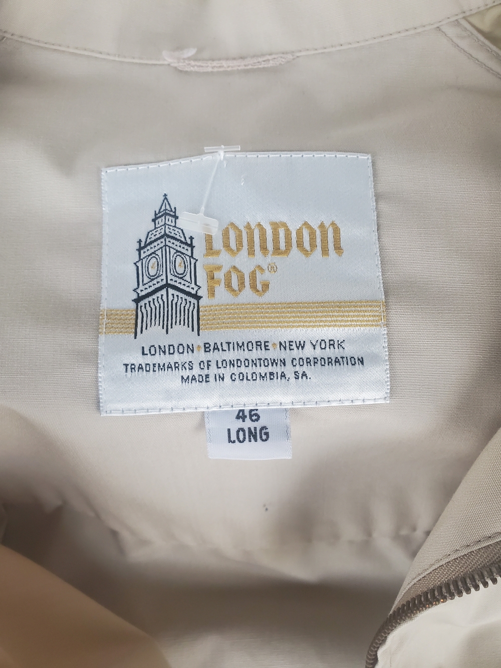 London Fog Beige Jacket with Gold Logo Label